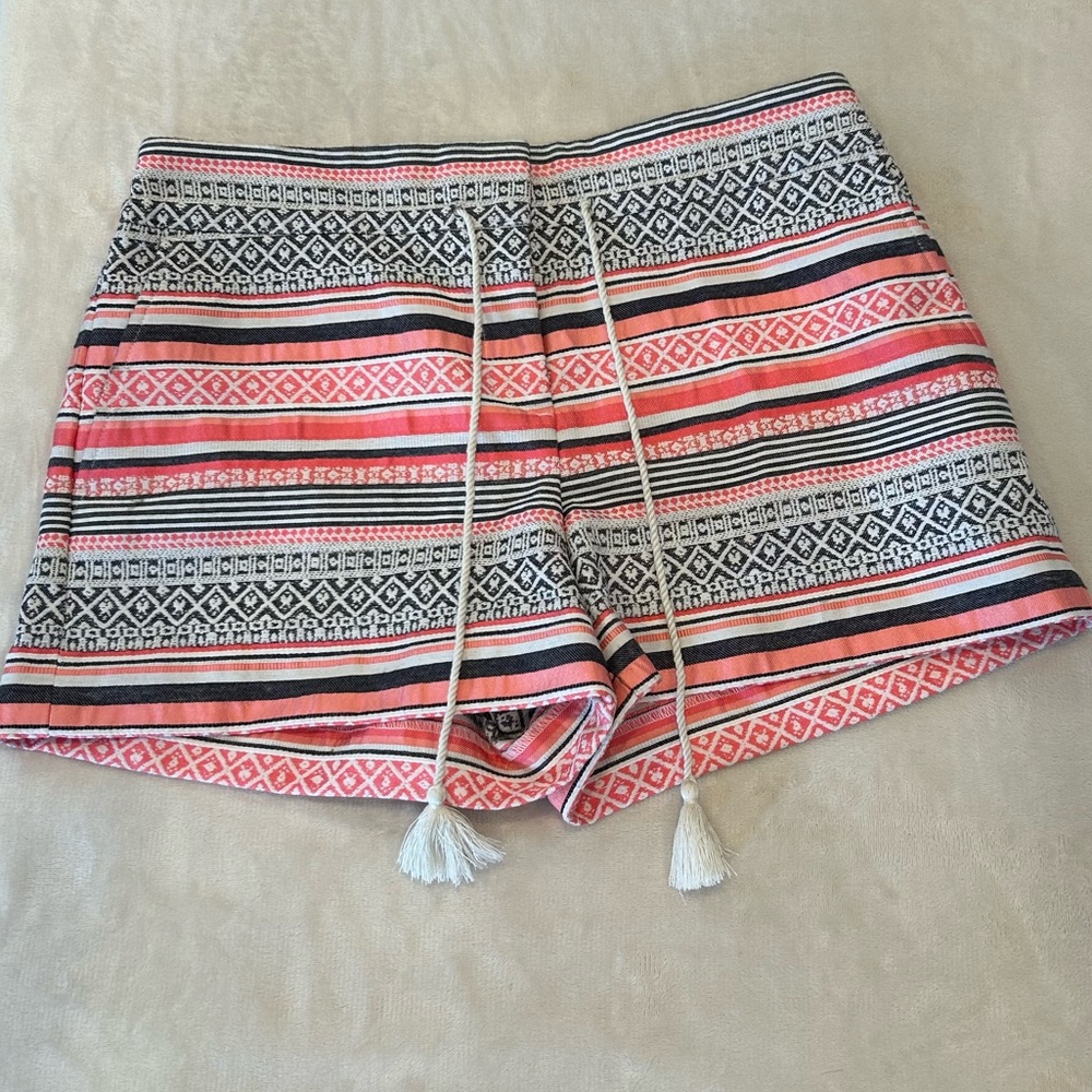 Ann Taylor Loft Pink Riviera Aztec Stripe Embroidered Shorts, Size 8